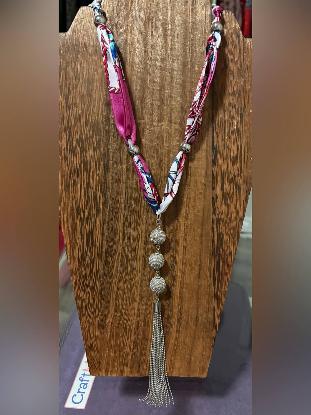 Handmade Pink Silky tie scarf necklace